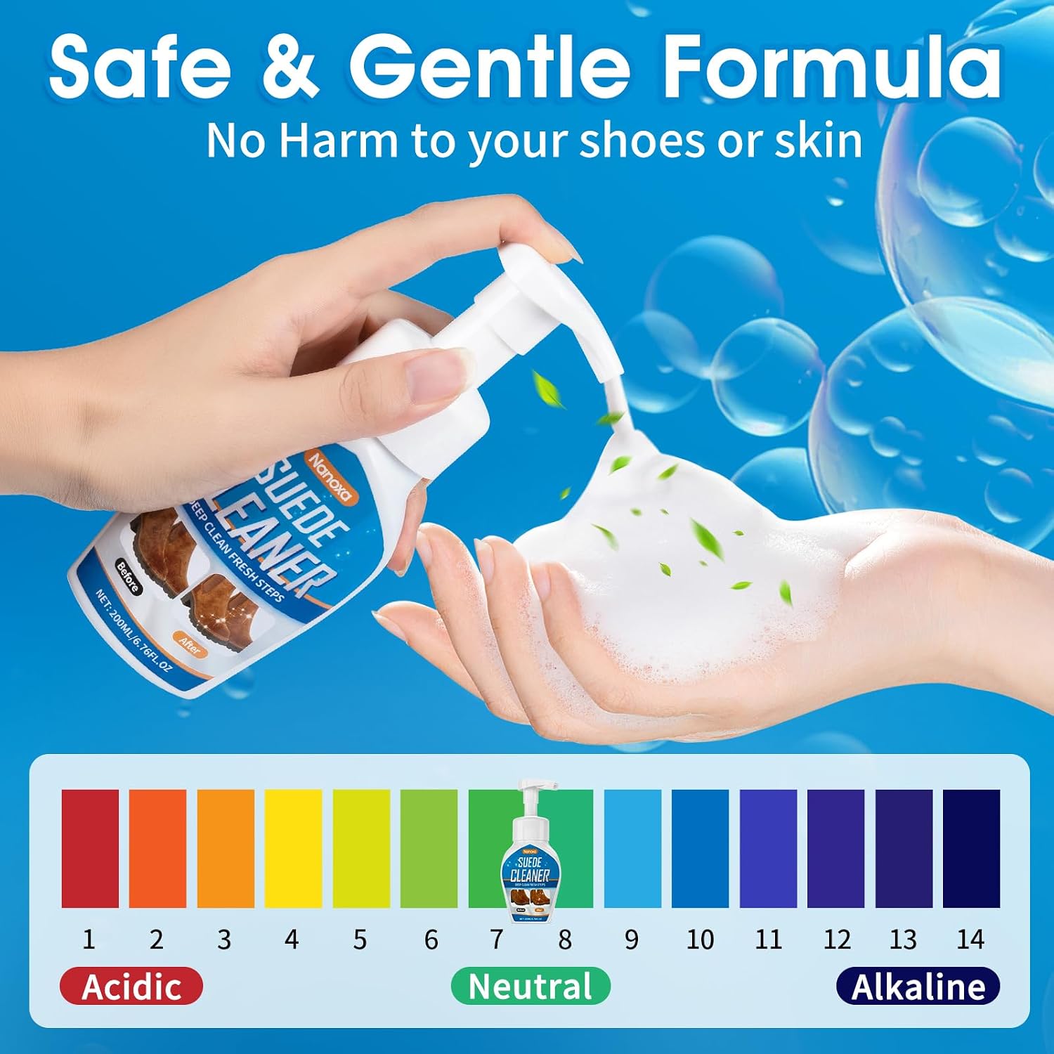 Suede Shoe Cleaner, Suede & Nubuck Cleaner Removes Dirt and Stains, No-Rinse Foam Suede Cleaner Kit for Suede, Nubuck