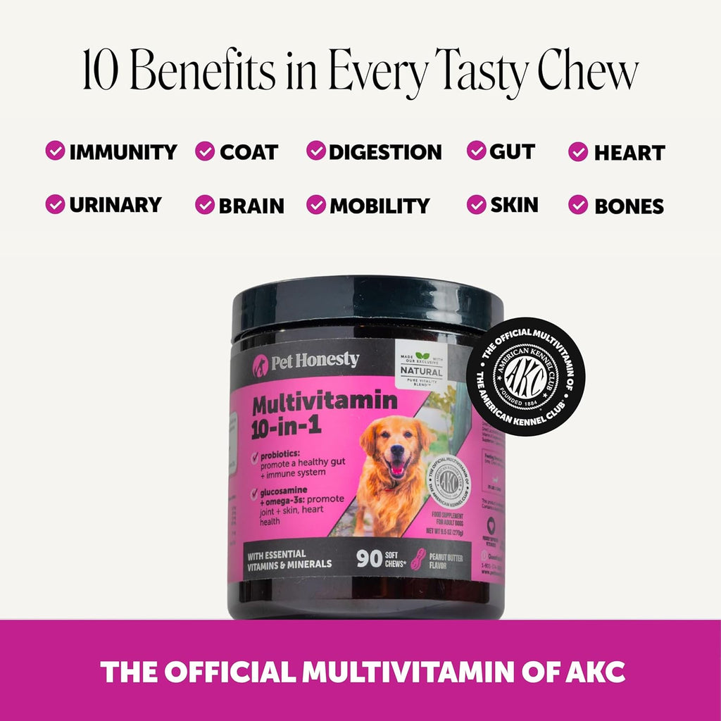 10-in-1 Dog Multivitamin Supplement with Glucosamine & Probiotics - Hip & Joint Support, Digestive Health, Immune