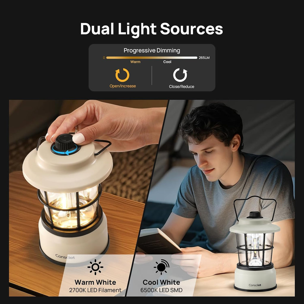 CL1 Mini Dual Light Sources LED Lantern, Battery Powered Lamp | Retro Style, Dimmable Warm White and Daylight Modes