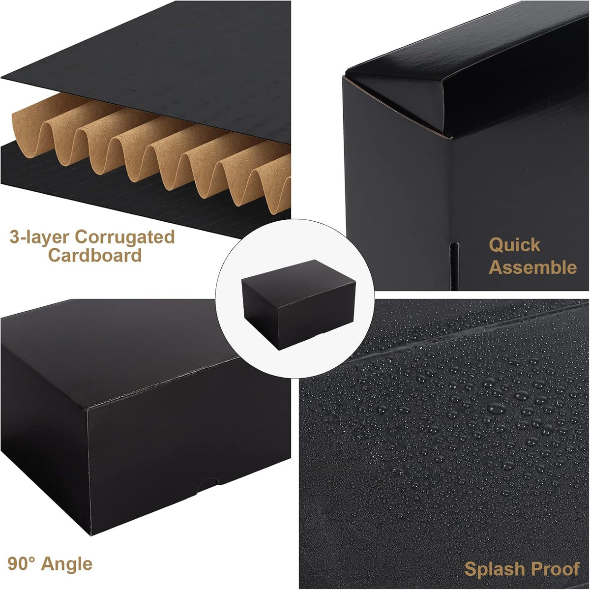 8x6x4 Black Small Shipping Boxes, 20 Packs Corrugated Cardboard Mailer Boxes for Packaging Small Business Mailing