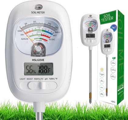 Soil Test Kit, 7-in-One Soil Moisture Meter/Soil PH Meter/Fertility, Dual Screen Soil Tester w/Digital Soil Temp/Air
