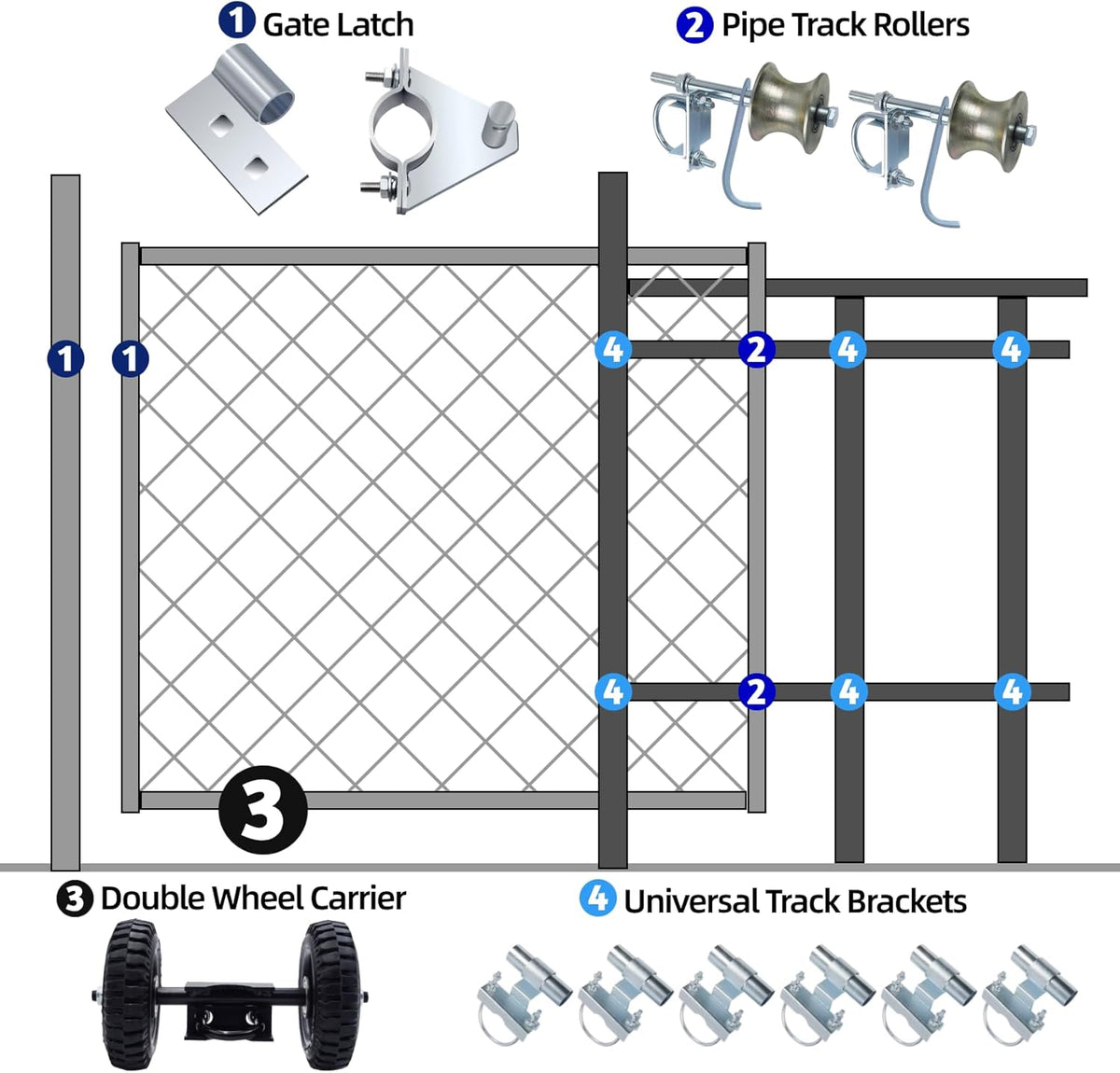6" Rolling Gate Hardware Kit for Chain Link Gate