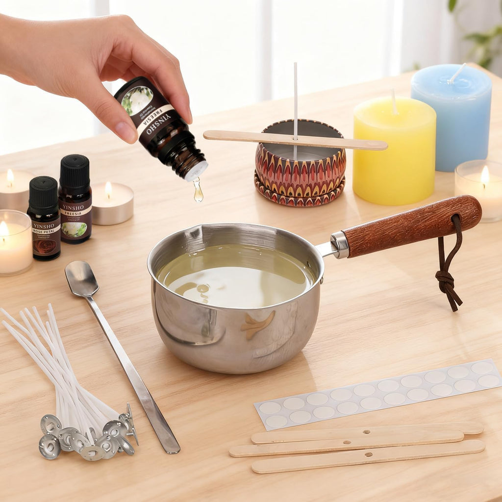Wooden Handle Wax Melting Pot for Candle Making, Stainless Steel Pouring Pitcher with Spout, Heat-Resistant Handle