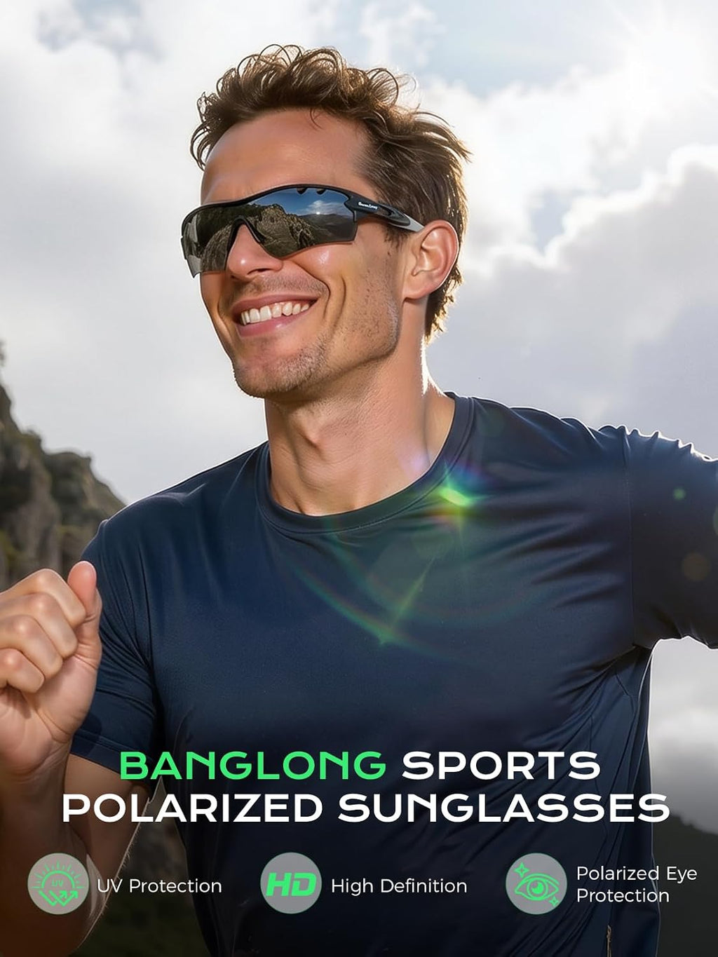 Polarized UV400 Sports Sunglasses with 5 Lenses for Men Women | TR90 Flexible Frame, 5 Interchangeable Lens with RX