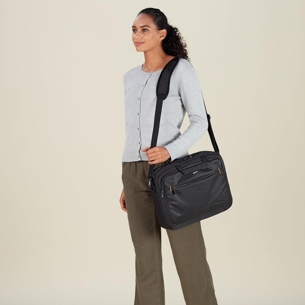 15.6 in Laptop Bag with Shoulder Strap and Handle, Large Capacity, Spacious Compartments, Black