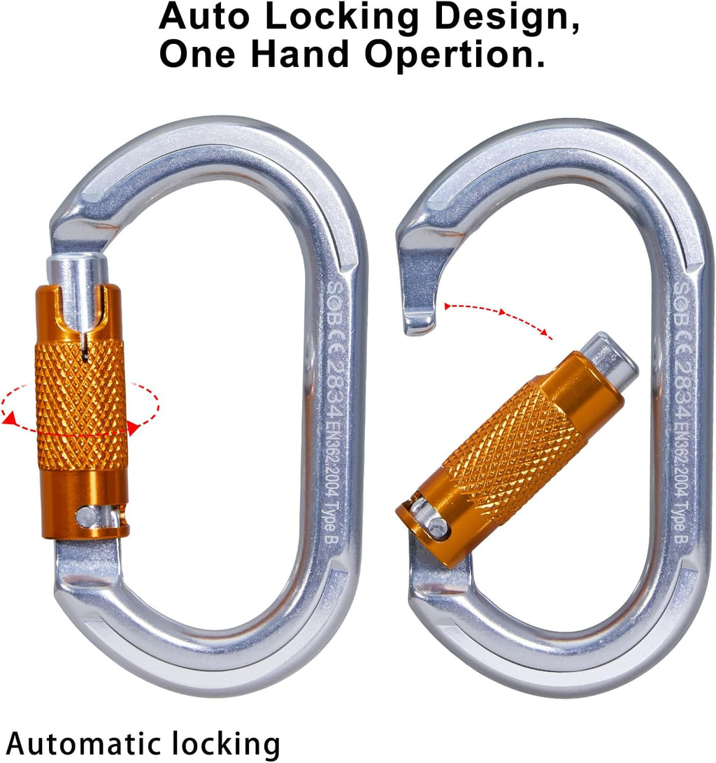 Auto Locking Rock Climbing Carabiner Clips, Heavy Duty Asymmetrical Carabiner Connector Used for Rappelling Rescue