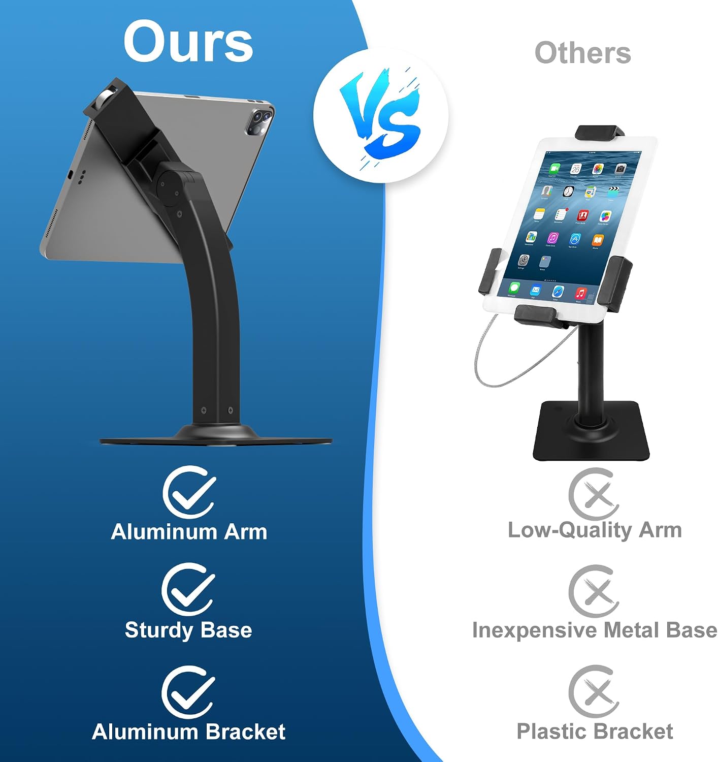 Anti-Theft Aluminum Tablet Kiosk Stand, iPad POS Locking Holder | Mount for 7.9-11" Tablets, 360° Swivel Bracket &