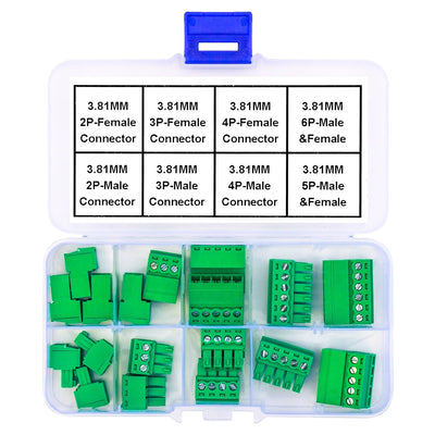 Keszoox Phoenix Connector Terminal Block PCB Connector,Phoenix Type Connector 3.81mm 2P 3P 4P 5P 6P Connector Male Female Assortment Kit (KS-3.81-MF)