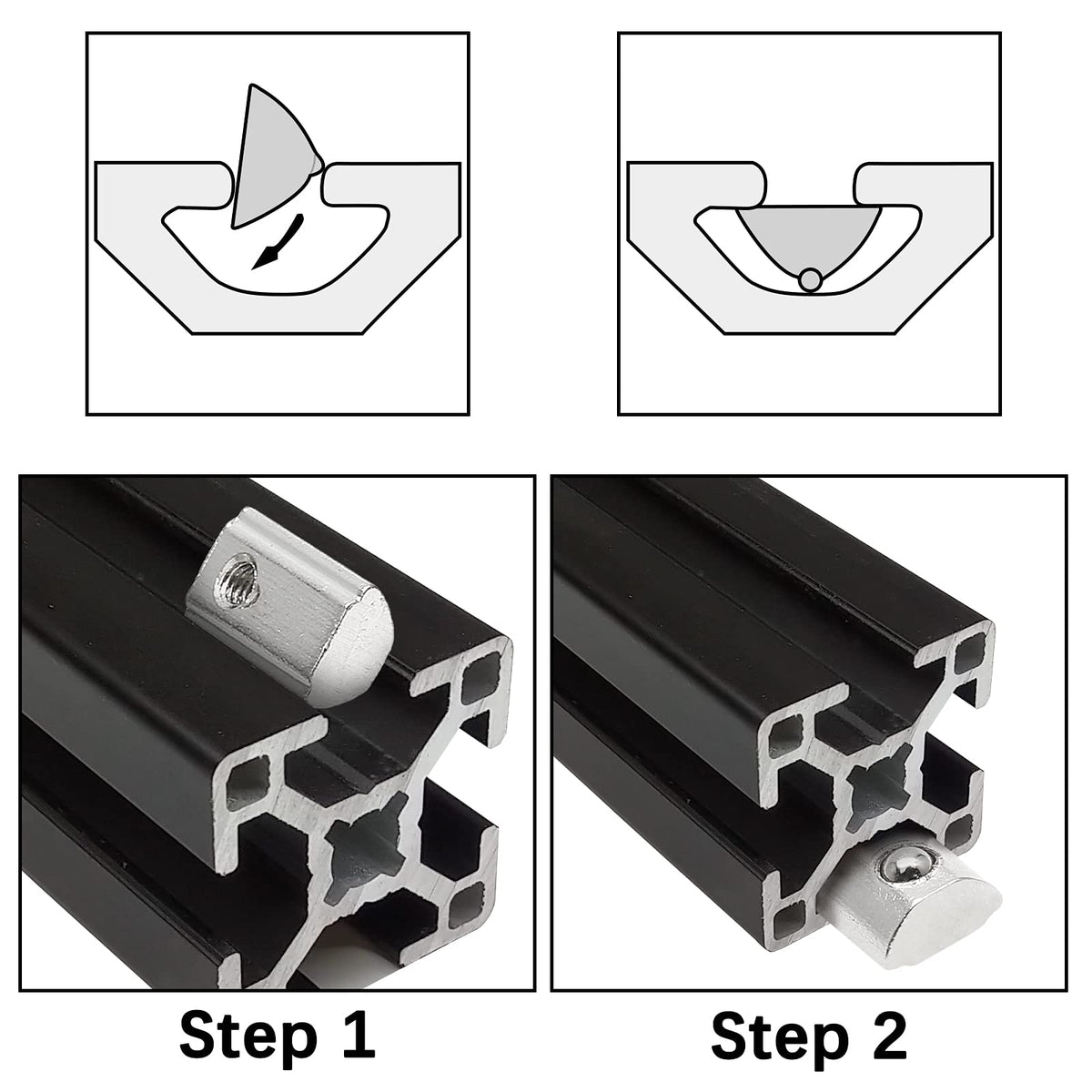Rierdge 2020 Series M6 Half Round Roll in Spring T Nuts, 50 Pcs