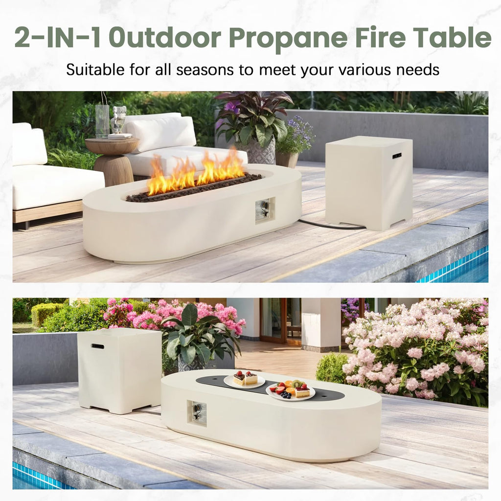 56" Propane Fire Pit Table Outdoor Oval Gas Fire Pit Table No Tank Holder