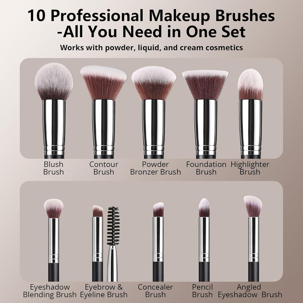 Makeup Brushes Set, Professional Foundation Eyeshadow Concealer Blush Powder Bronzer Applicator, 2 Blender Sponge