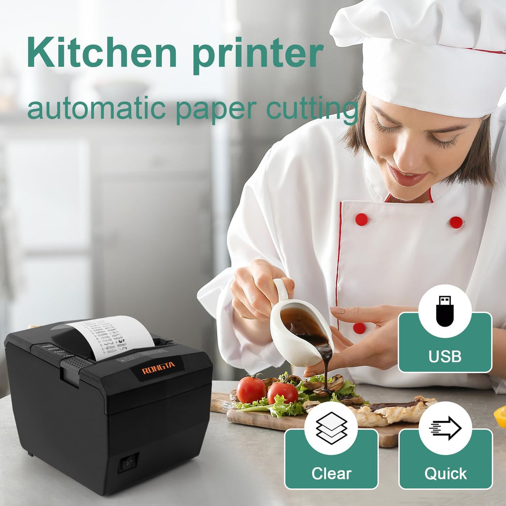 POS Receipt Printer, 80mm Thermal Printer with USB/Serial/Ethernet and Auto Cutter for Kitchen and Retail Use, Cash