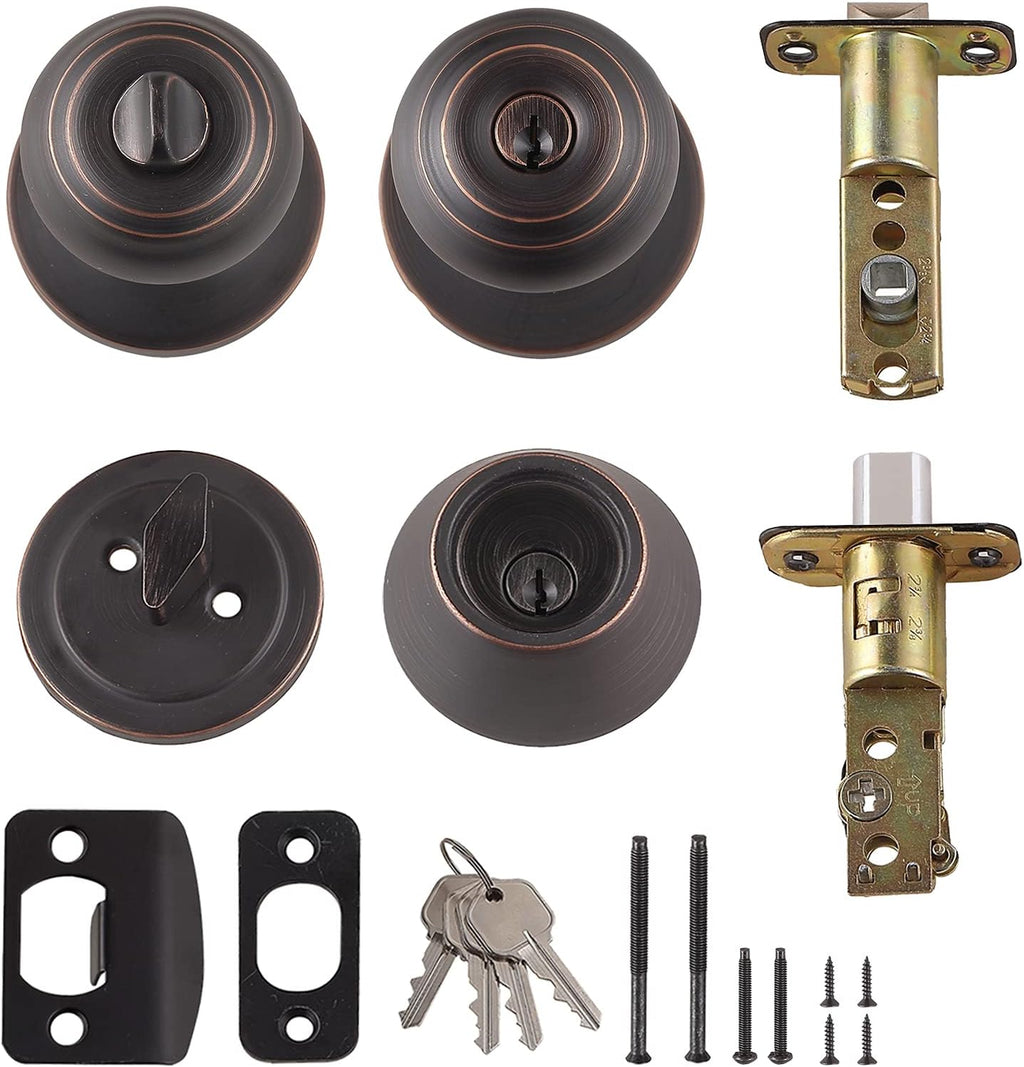 Keyed Alike Exterior Knob with Key Lock and Deadbolt, Classic, Oil Rubbed Bronze, Set of 2