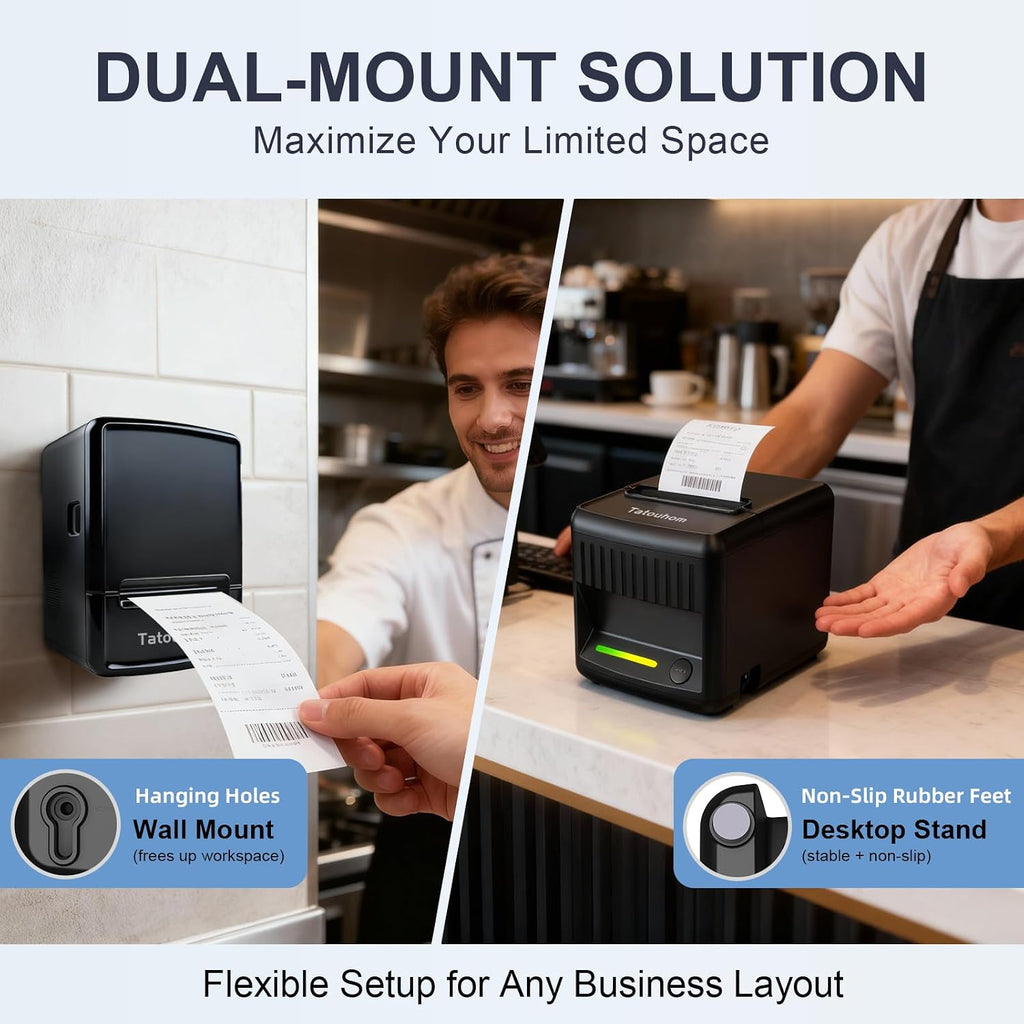 P80E Thermal Receipt Printer 80mm USB Ethernet RJ11 POS Printer | 3 1/8" thermal printers, auto‑cutter, dual‑mount