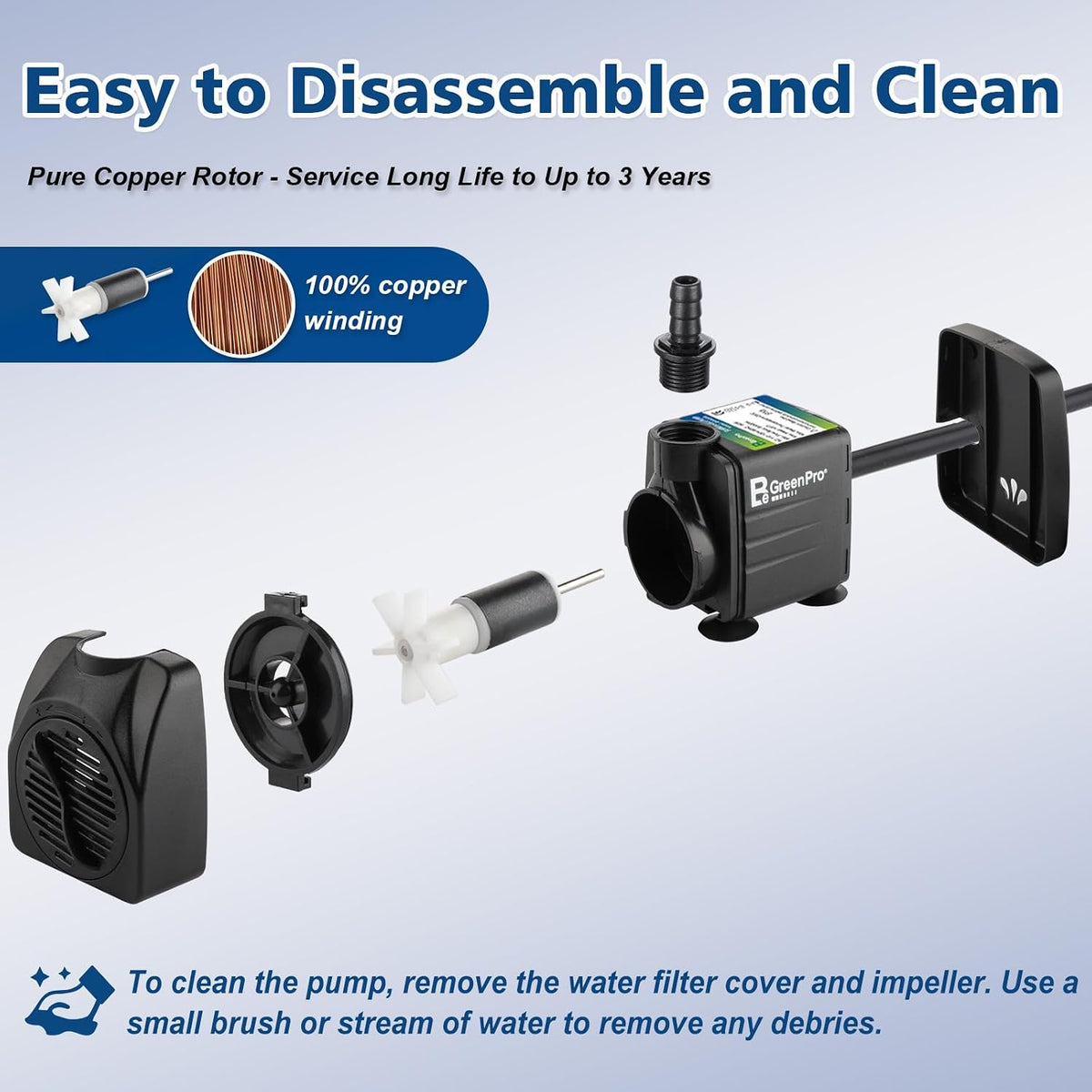 550GPH Submersible Water Pump(2000L/H 30W), Adjustable Ultra Quiet Fountain Pump with 4 Nozzles 7.2ft High Lift for