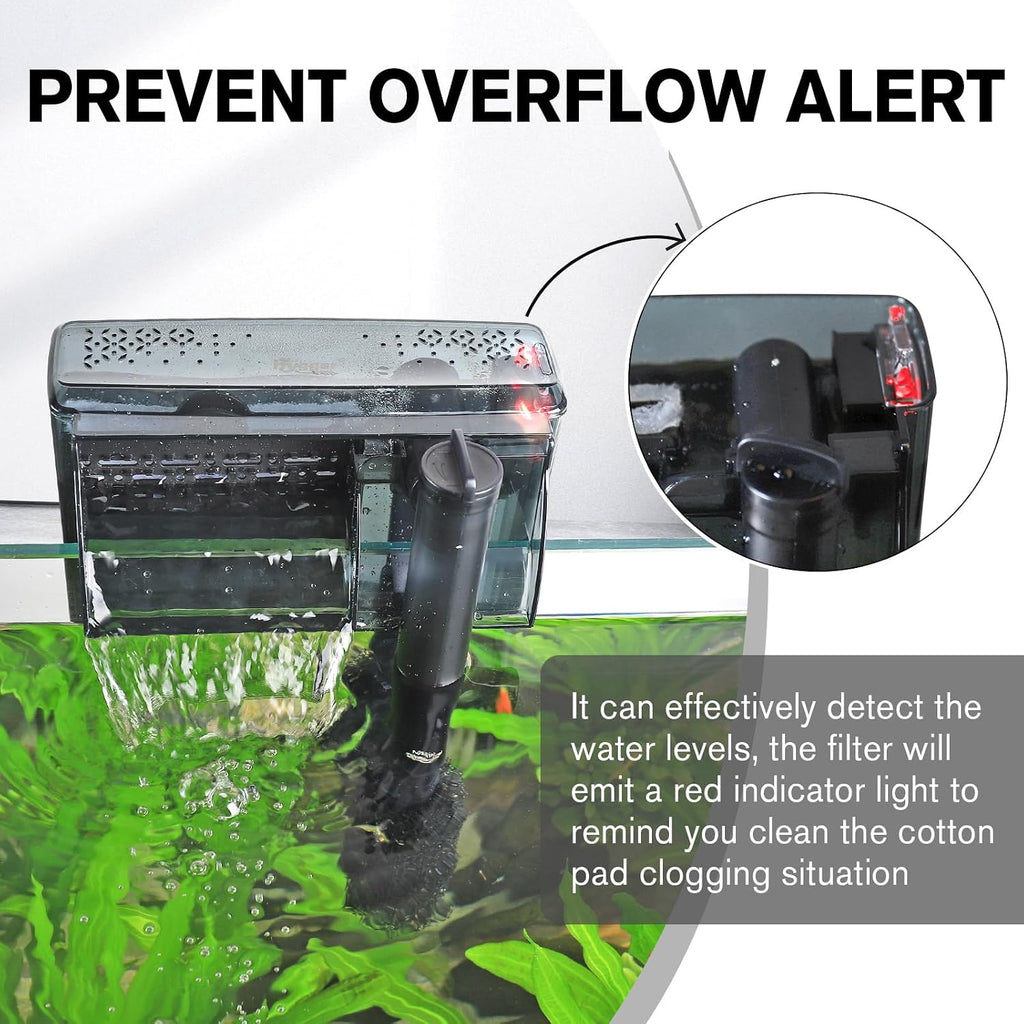 Aquarium HOB Filter 105 GPH for 10-20 Gallon Fish Tank Power Filter with Adjustable Water Flow Extendable Intake Tube