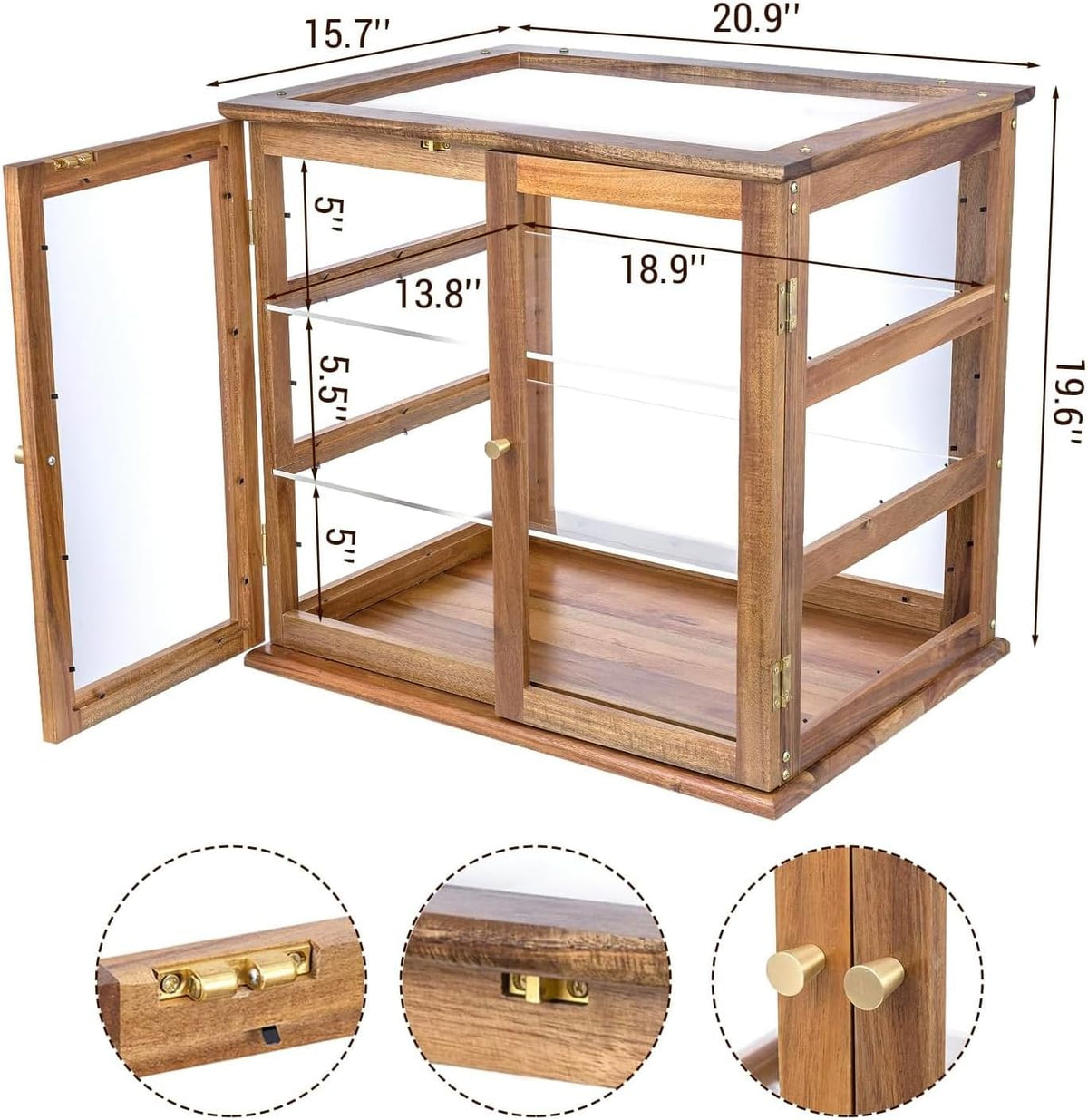 Pastry Display Case, 3-Tier Acacia Wood & Clear Acrylic, Rear Doors