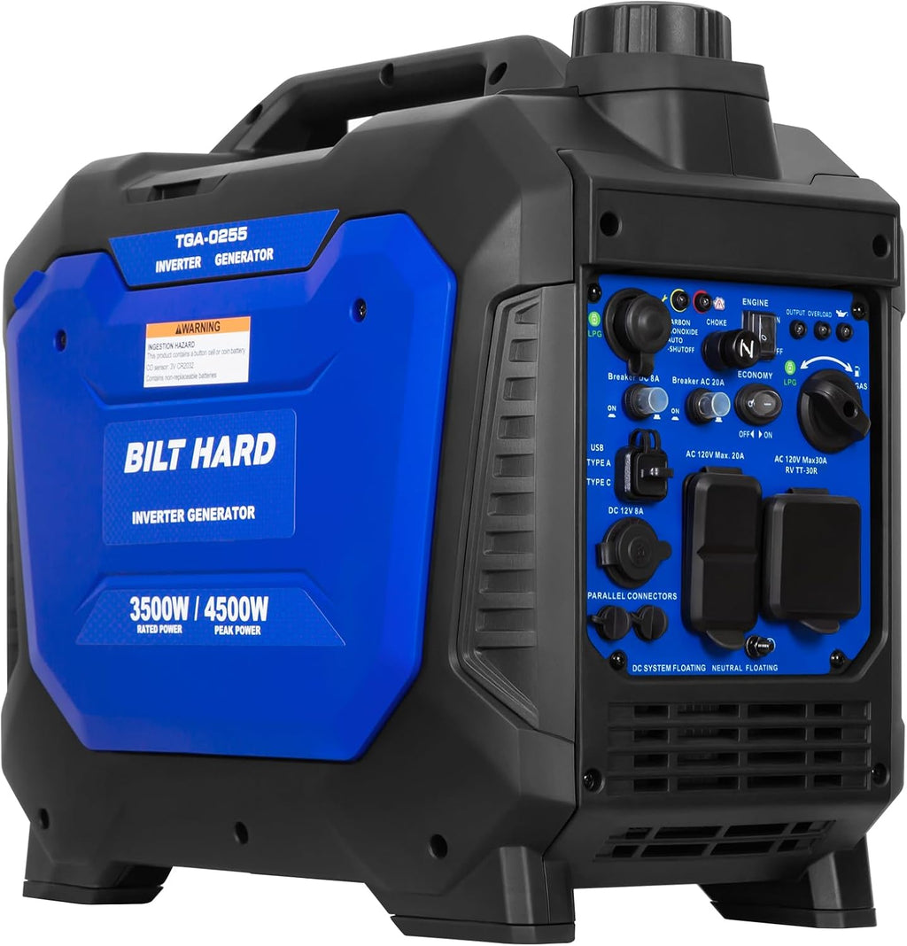 Dual Fuel Gas & Propane Powered Generator 4500W, Gas & Propane Powered Generator with CO Sensor, RV Ready, Parallel