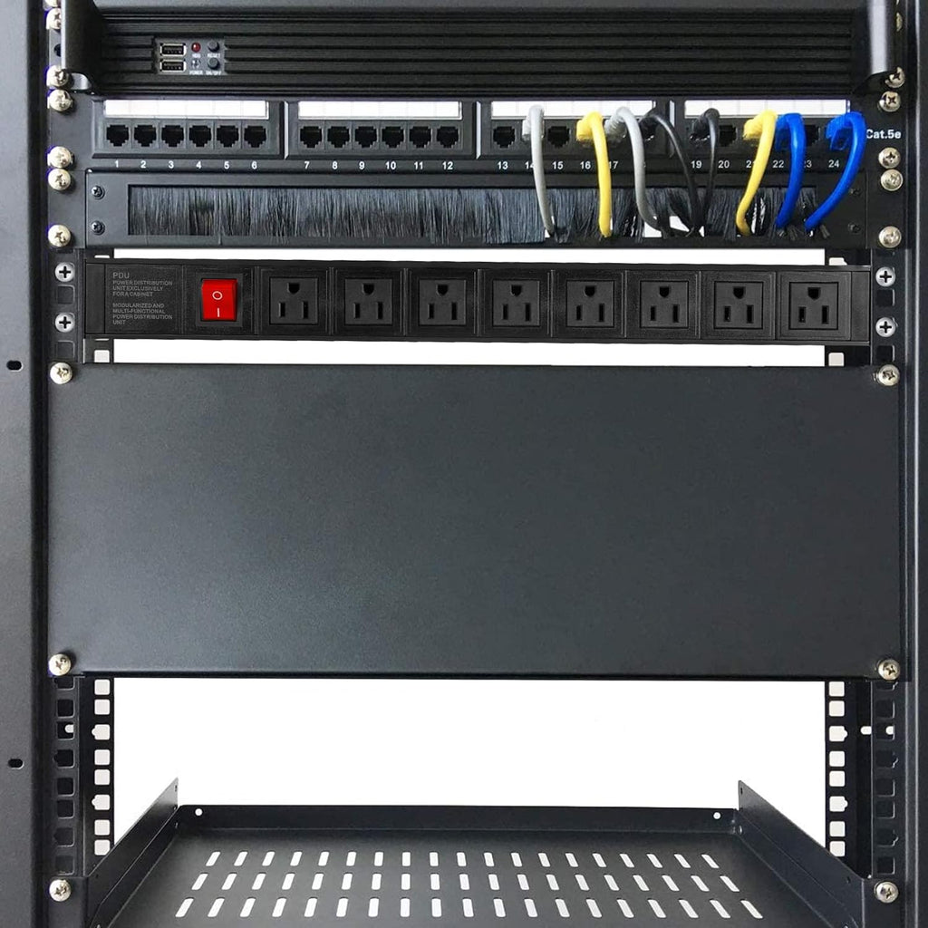 Power Strip Surge Protector Rack-Mount PDU, 8 Right Angle Outlets Wide-Spaced, Mountable Power Strip Heavy Duty for