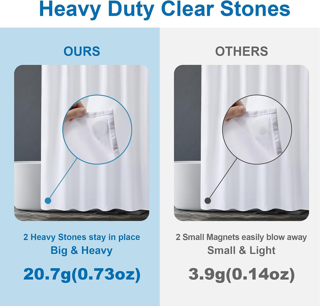 White Shower Liner Cloth Waterproof, White Shower Curtain Liner Fabric with Weighted Stones, Washable Shower Curtain