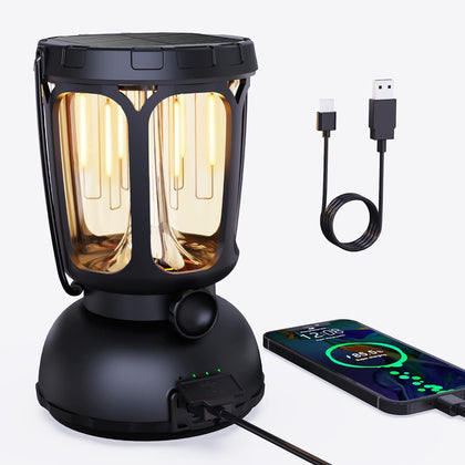 6000 LED Camping Lantern Rechargeable, 650LM Hand Crank Solar Camping Light, Portable Battery Powered Lantern for