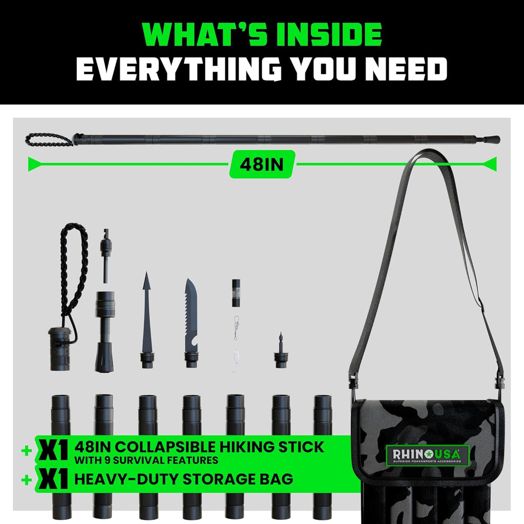 Tactical Hiking Stick with Integrated Survival Kit – Essential Camping Gear for Hiking & Trekking – Durable Tactical