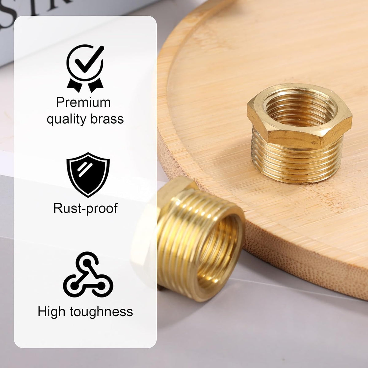 2pcs Brass Reducer Hex Bushing, 3/4" NPT Male to 1/2" NPT Female Adapter