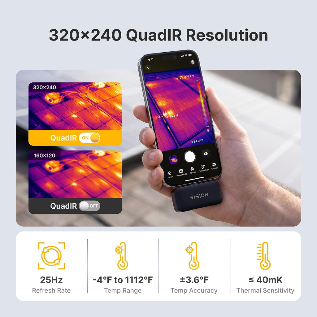 RISION Magic Thermal Camera, 320x240 QuadIR, Hot/Cold Spot Track, Live Temp
