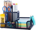 Mesh Pen Holder Desk Organizers Pencil Holder for Desk Black, 3 Compartments Metal Office Supply Organizer with