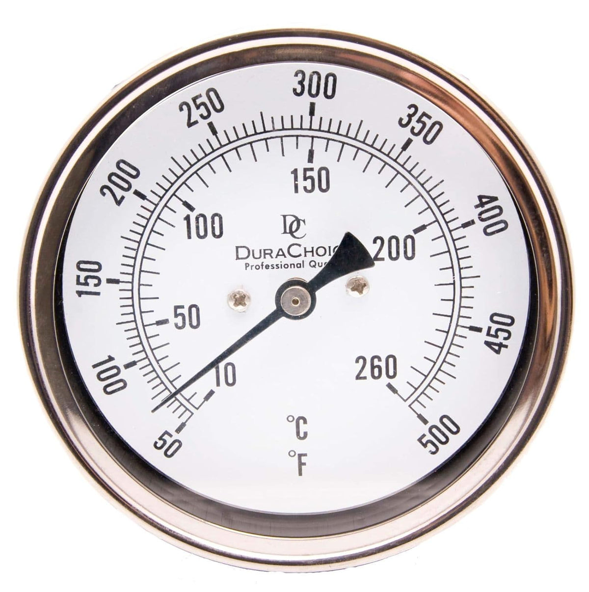 Bimetal Thermometer, 5" Face, 2-1/2" Stem, 50-500°F