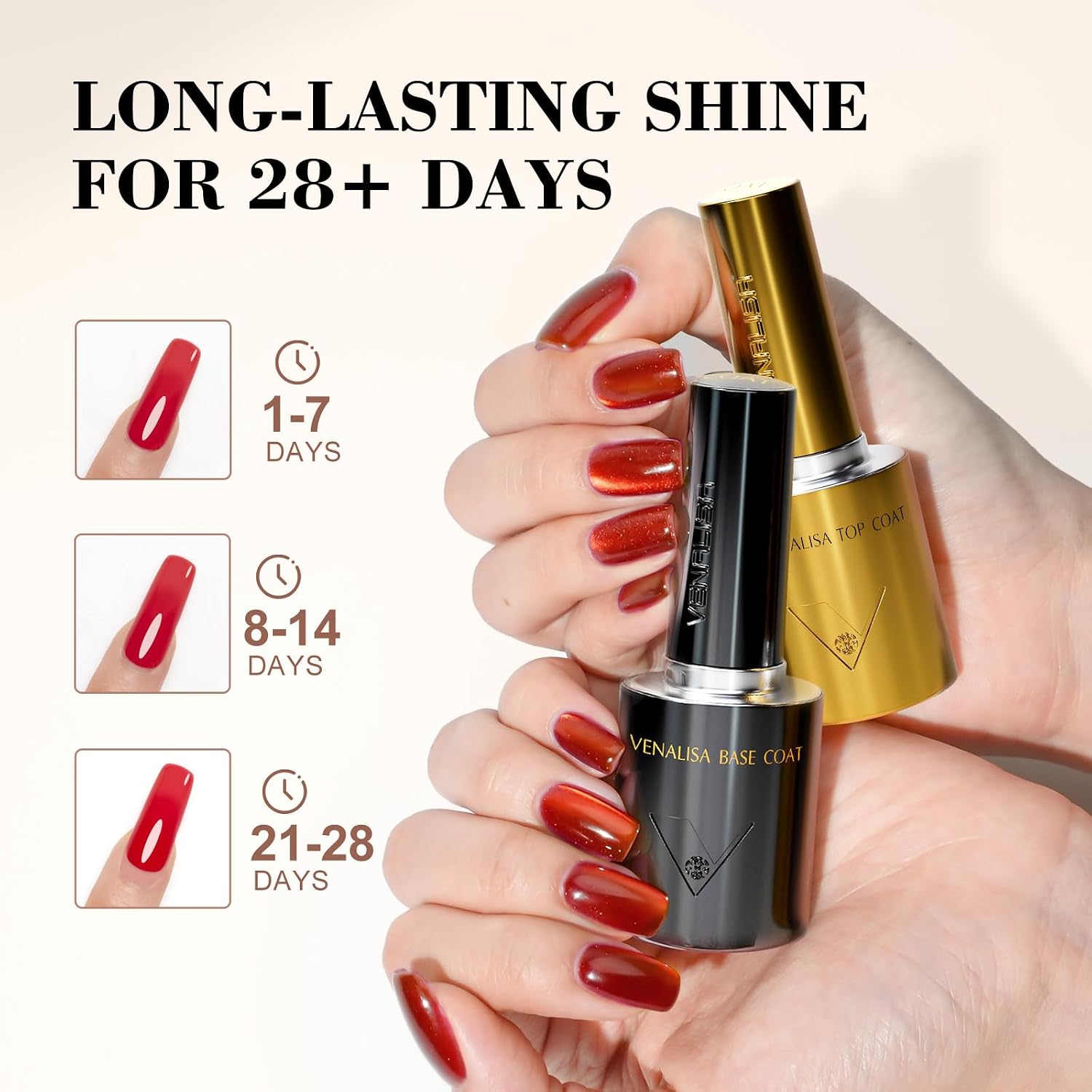 VENALISA No Wipe Gel Top Coat and Base Coat Set 2 Pcs 10ML for Gel Polish
