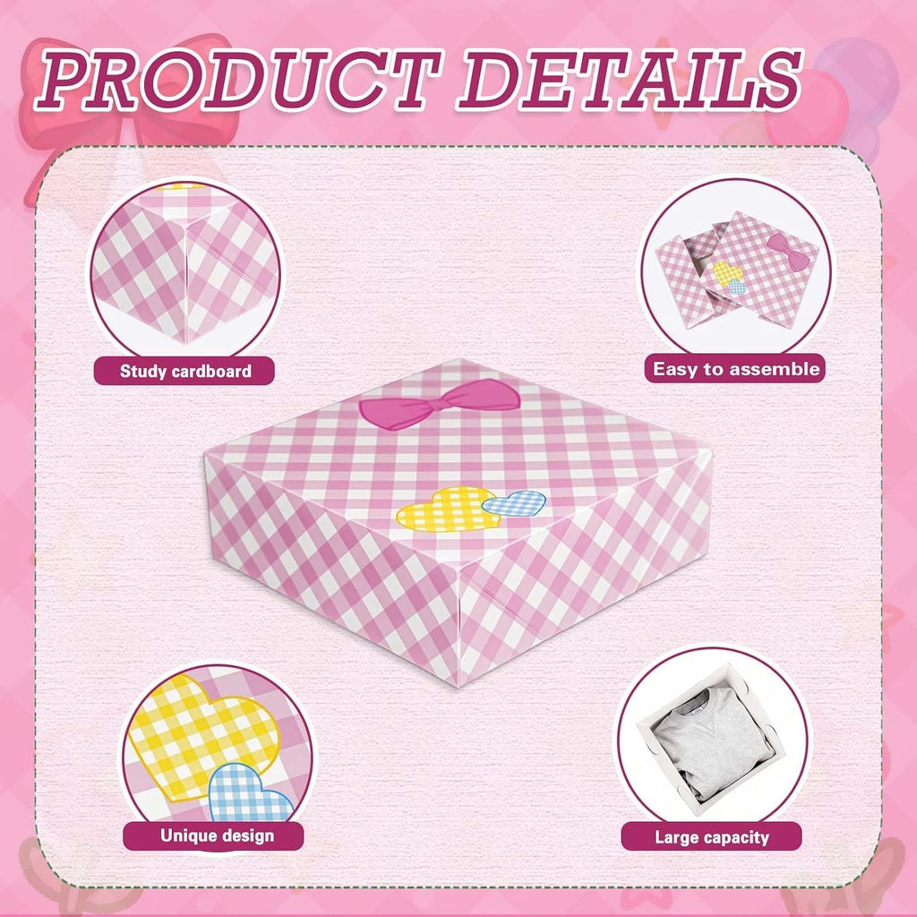 6Pcs Designed Gift Boxes With Lids,Bow Pattern Shirt Box, 12 * 12 * 4Inch Extra Large Pink and White Medium Clothes