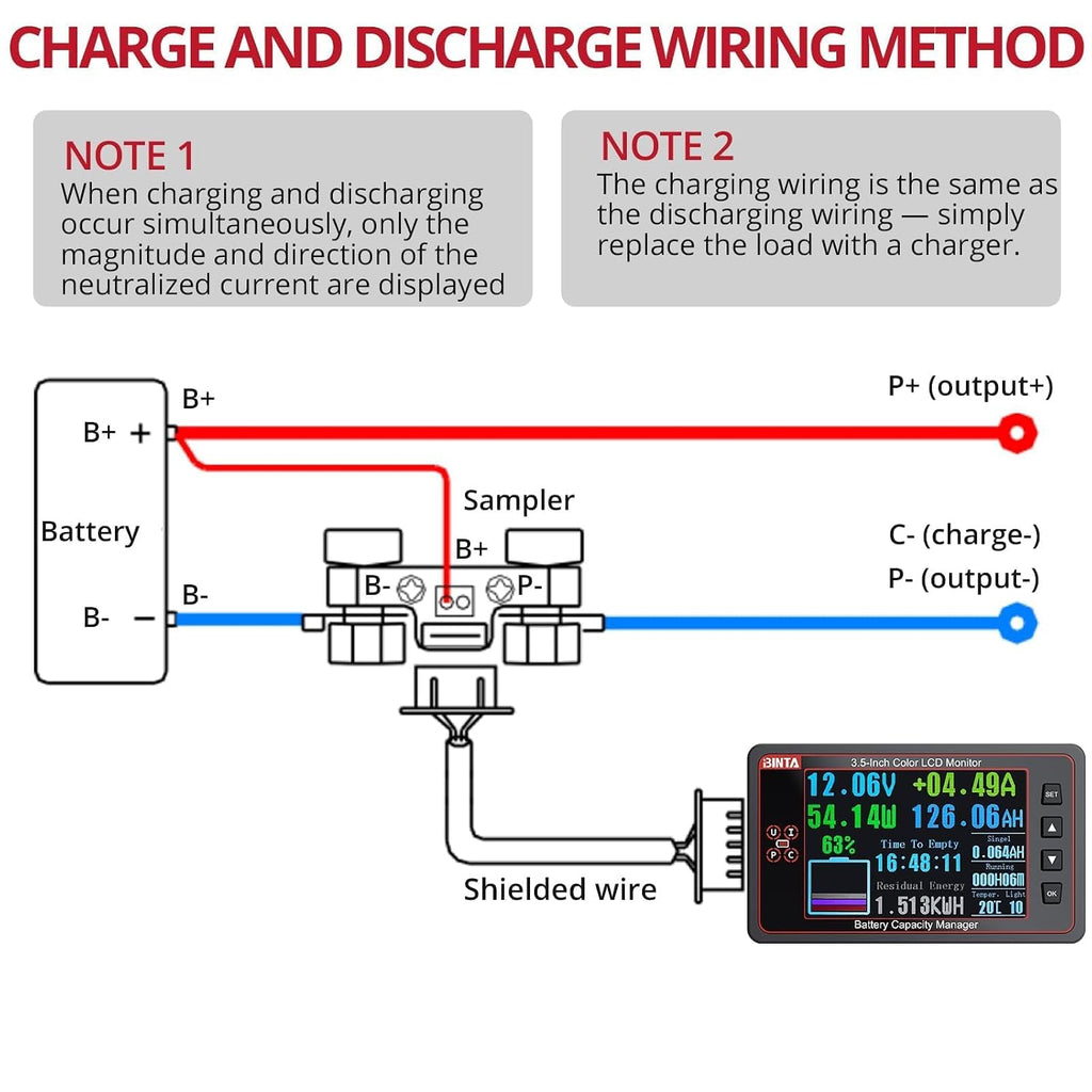 500A Battery Monitor with Shunt, 8-100V 3.5 Inch Color Screen
