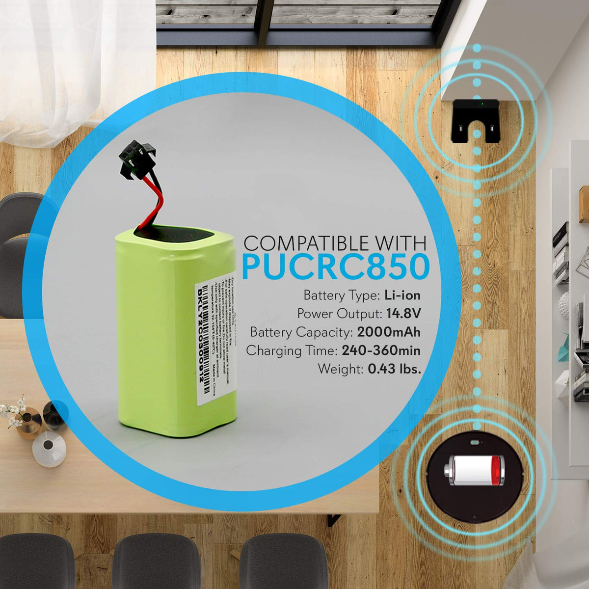 PURE CLEAN Robot Vacuum Replacement Battery (Model: PUCRC850)