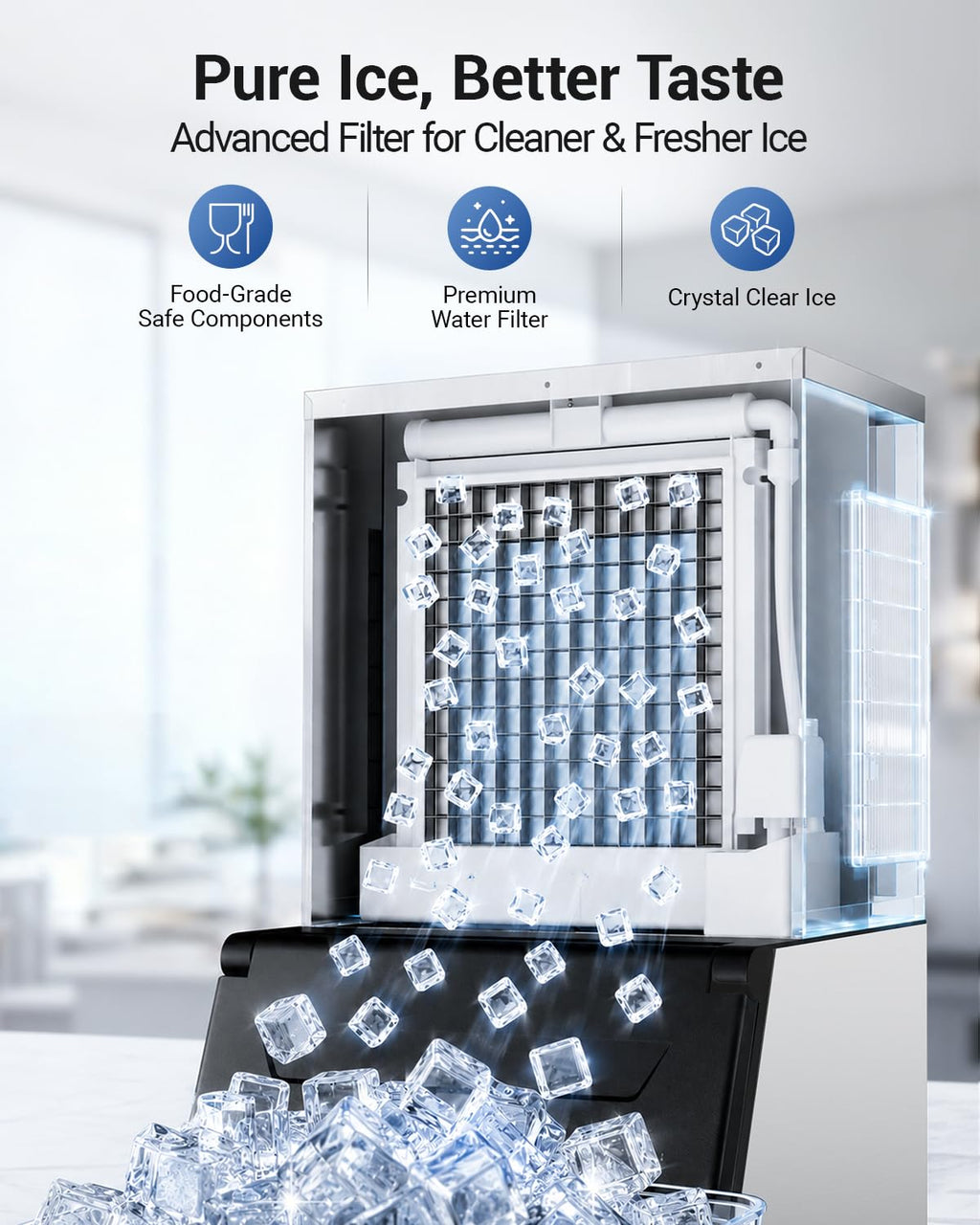 Commercial Ice Maker, 760 LBS/24h with 560 LBS Large Storage Bin