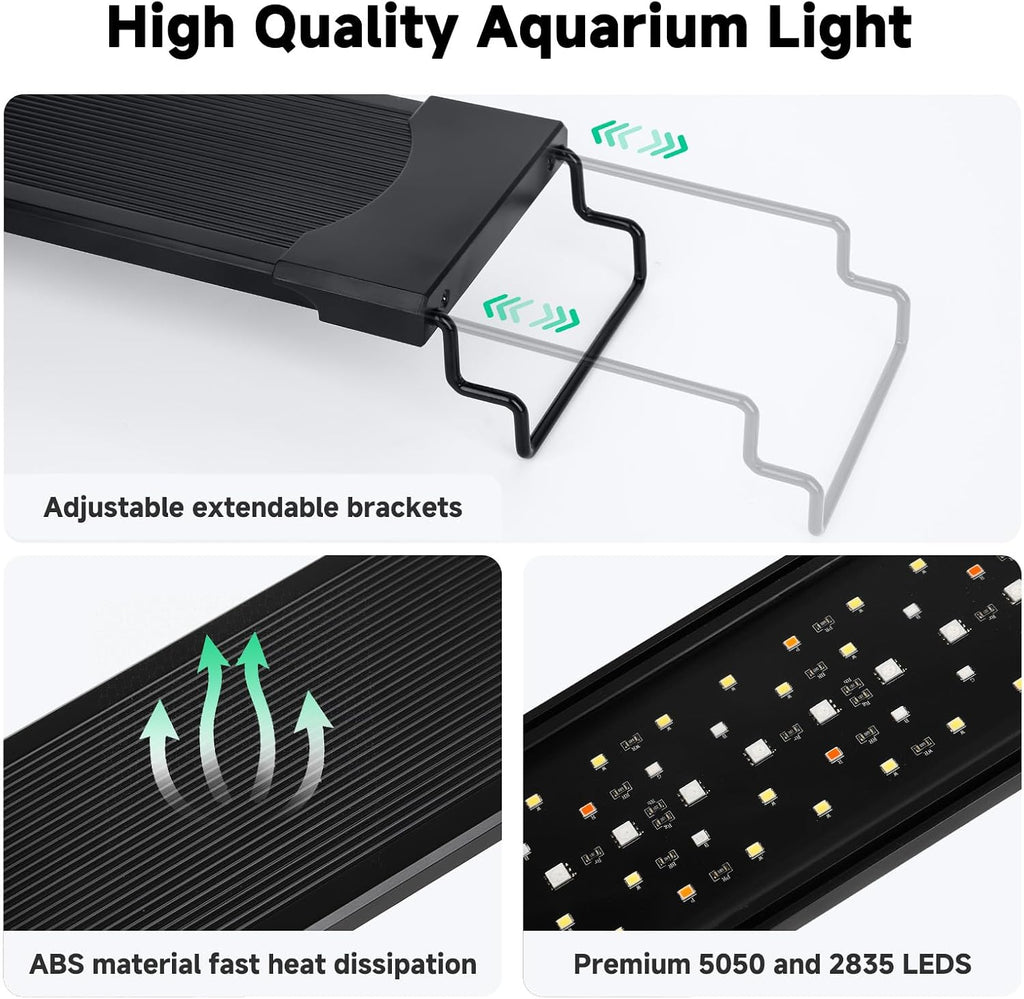 LED Aquarium Light, 24/7 & DIY Mode Full Spectrum Fish Tank Light | Adjustable Timer/Brightness, Extendable Bracket