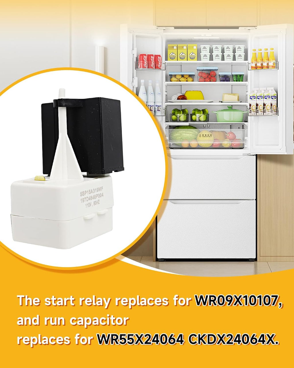 Start Relay and Overload Capacitor KIT Replace for WR09X10107 WR55X24064 | Refrigerator Compressor Parts Compatible