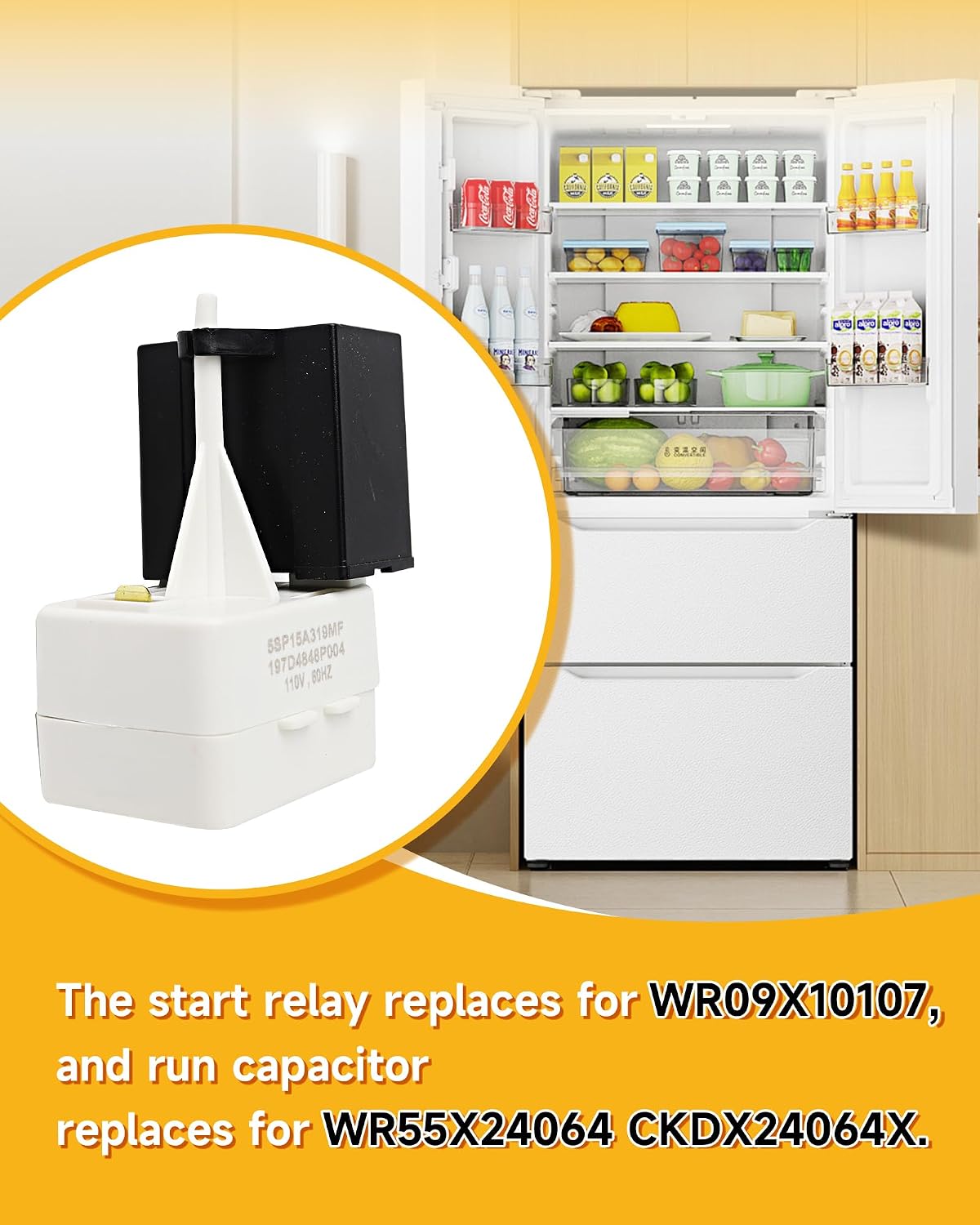 Start Relay and Overload Capacitor KIT Replace for WR09X10107 WR55X24064 | Refrigerator Compressor Parts Compatible