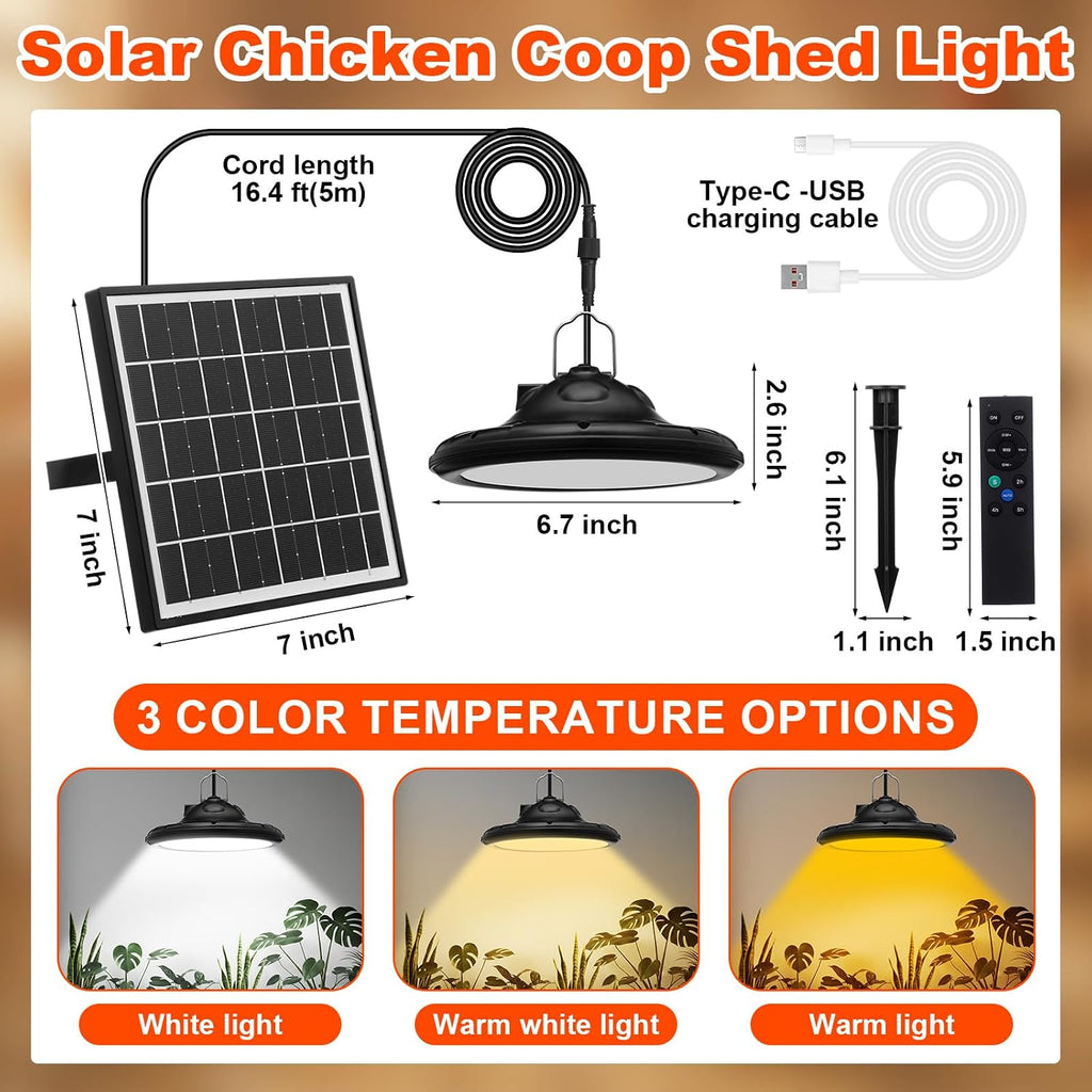 Solar Chicken Coop Shed Light, 160w Coop Heater, Single Light, Black