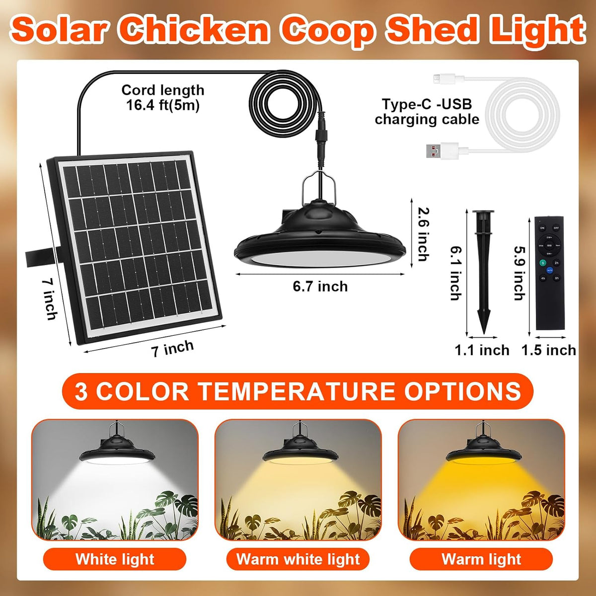 Solar Chicken Coop Shed Light, 160w Coop Heater, Single Light, Black