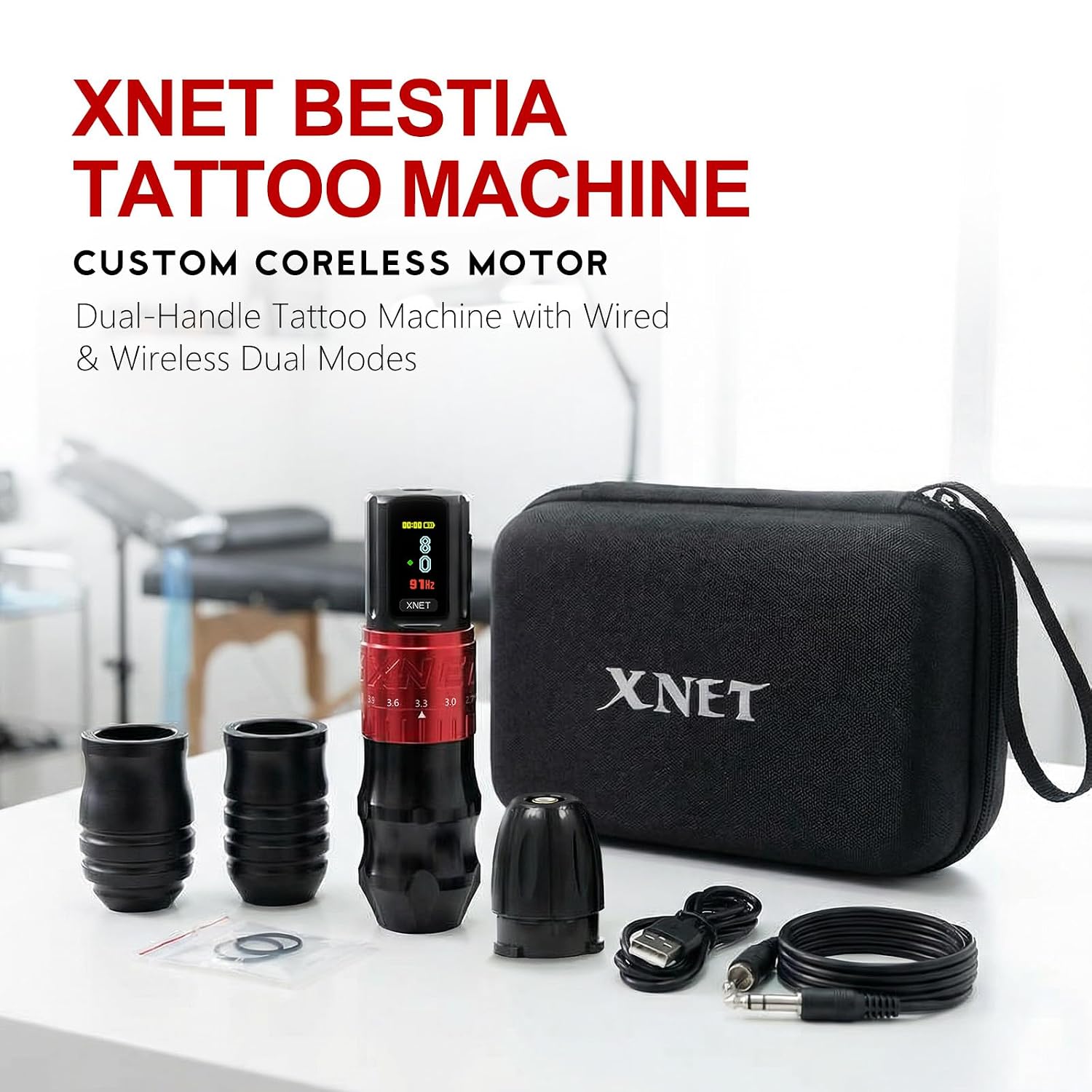 Bestia Adjustable Stroke Tattoo Machine Wireless Rotary Cartridge Tattoo Pen with Extra 2400mAh Battery Coreless