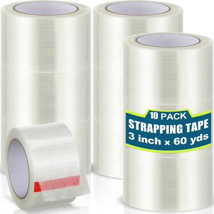 10 Rolls Filament Strapping Tape Bulk 3 Inch x 60 Yards