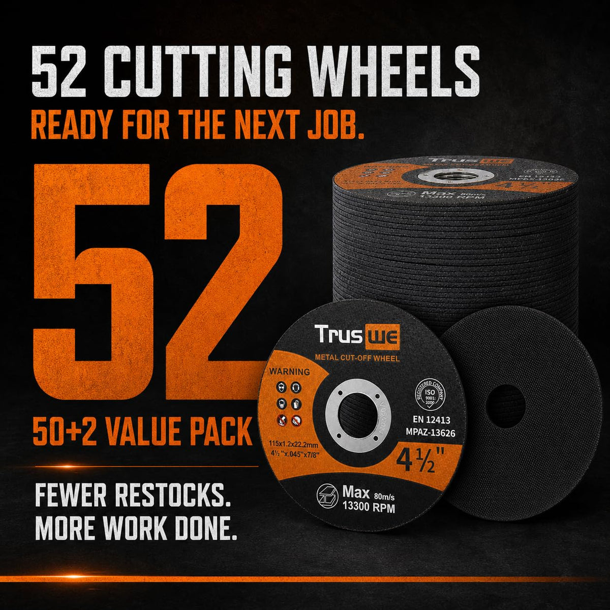 4-1/2 Inch Cut Off Wheels, 52 Count Ultra Thin Metal Cutting Discs for Angle Grinders, 0.045 x 7/8 Inch