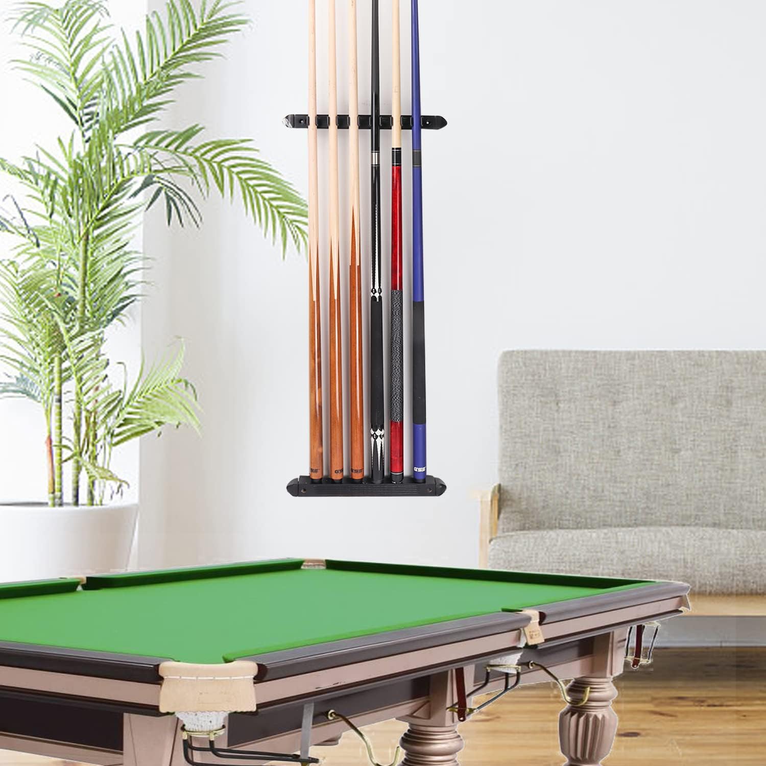 GSE 2-Piece Wooden Wall Mounted Billiard Pool Cue Rack Holds 6/8/12 Cues | Several Colors Available, Pool Stick