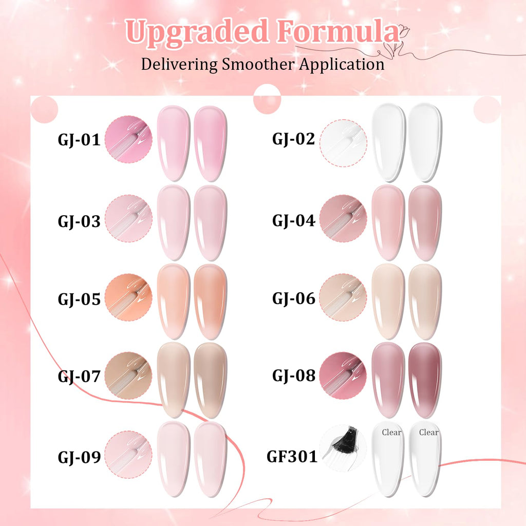 10 Colors Builder Nail Gel Polish Set with Base Coat and Top Coat No Wiping for Nails Strengthener Hard Nail