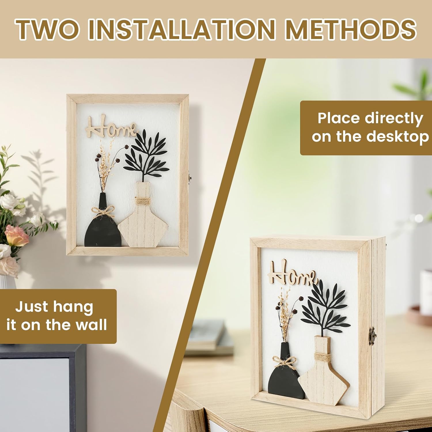 Wooden Key Box, Key Holder Wall Mount Decorative Wooden Key Cabinet Holder with 6 Hooks Rustic Access Card Hanger