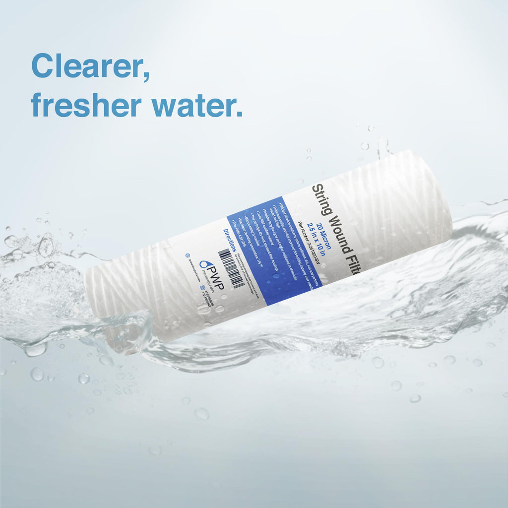 Sediment String Wound Water Filter Cartridge Standard 2.5x10" 20 Micron 25 Pack