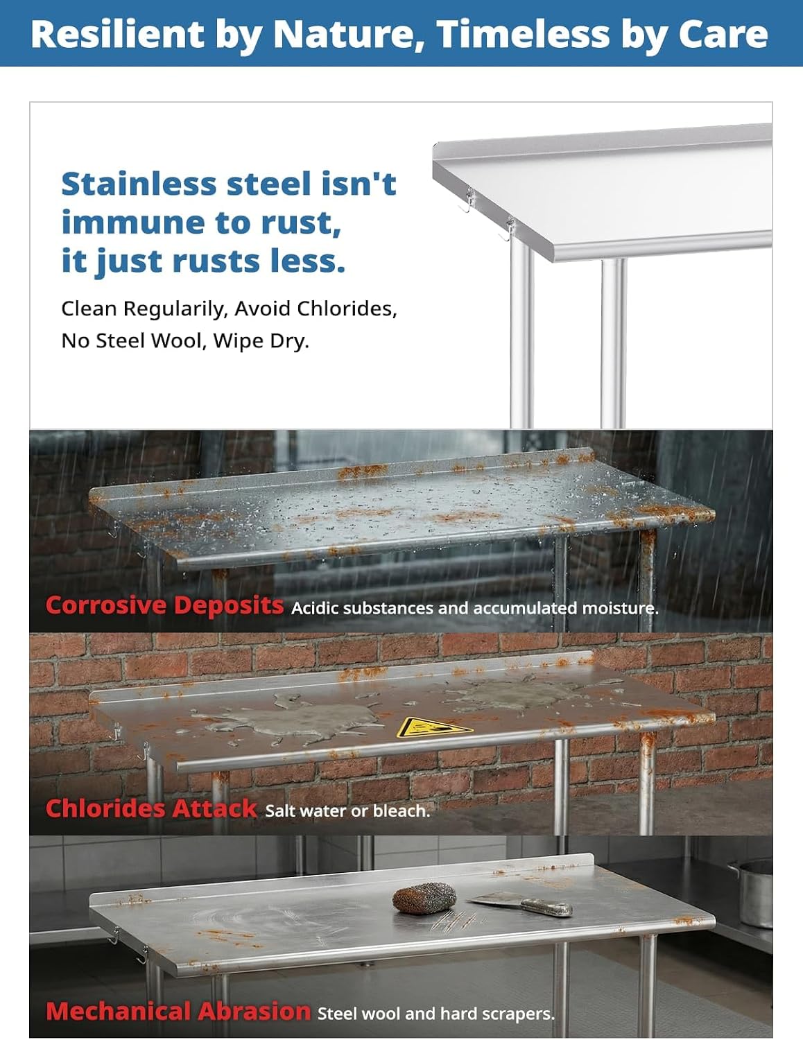 NSF Stainless Steel Prep Table 24X48 inch, Flat Top & Casters