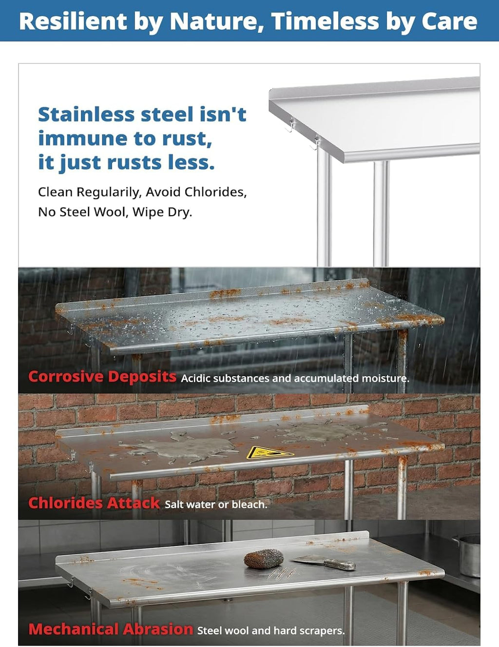 NSF Stainless Steel Prep Table 24X48 inch, Backsplash & Casters