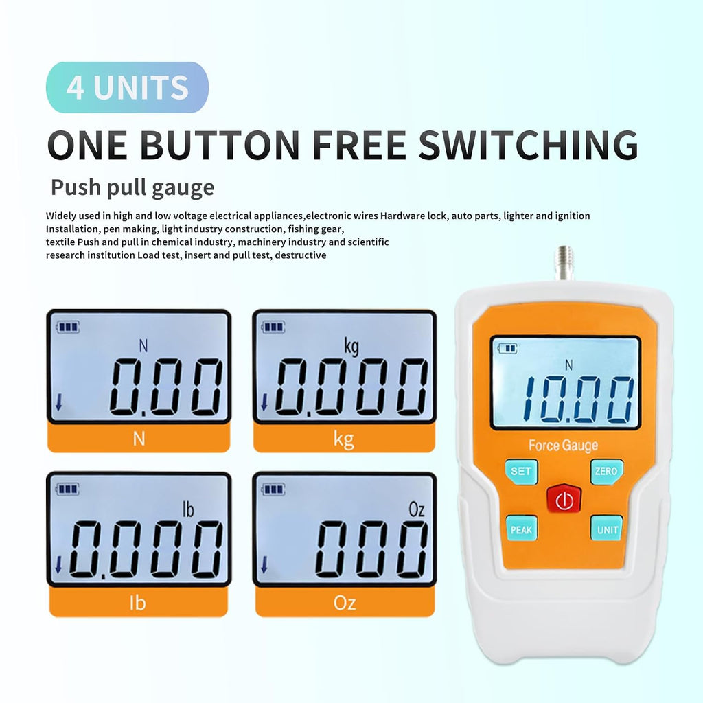 Digital Force Gauge Push and Pull Meter Dynamometer Tension Pressure Tester Thrust Meter Compression Load Plug Force Destructive Tests 10N/1kg/2.2lb/36Oz